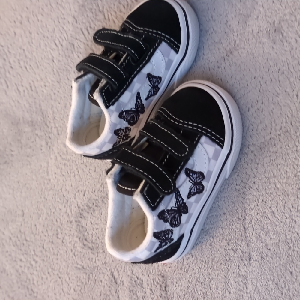 Vans Kids Toddler New! Black and White and Lavender Check Butterfly Sneakers